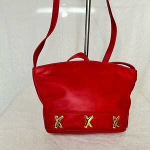 Paloma Picasso Vintage Red Leather Shoulder Bag with Gold hardware Made in Italy